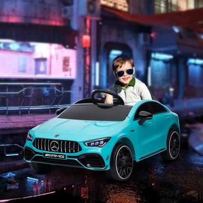 AIYAPLAY Mercedes-Benz AMG CLA 45 Licensed 12V Kids Electric Car Ride on Car w/ Remote, Suspension Lights Music Horn - Light Blue by All Mart Bristol Ltd