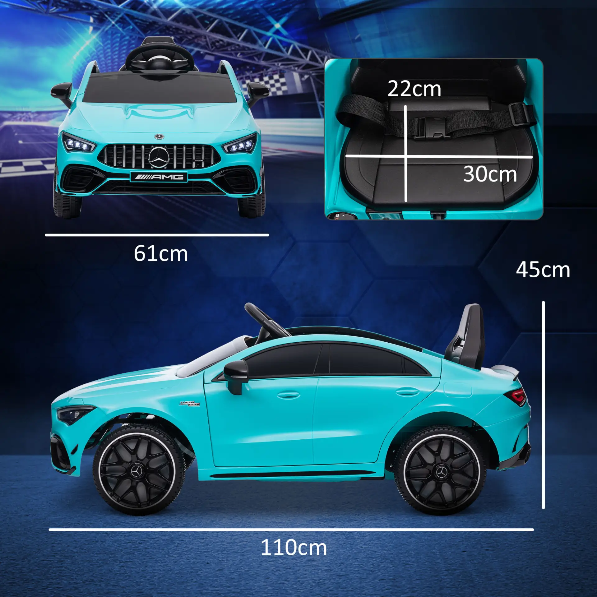 AIYAPLAY Mercedes-Benz AMG CLA 45 Licensed 12V Kids Electric Car Ride on Car w/ Remote, Suspension Lights Music Horn - Light Blue by All Mart Bristol Ltd