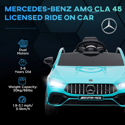 AIYAPLAY Mercedes-Benz AMG CLA 45 Licensed 12V Kids Electric Car Ride on Car w/ Remote, Suspension Lights Music Horn - Light Blue by All Mart Bristol Ltd