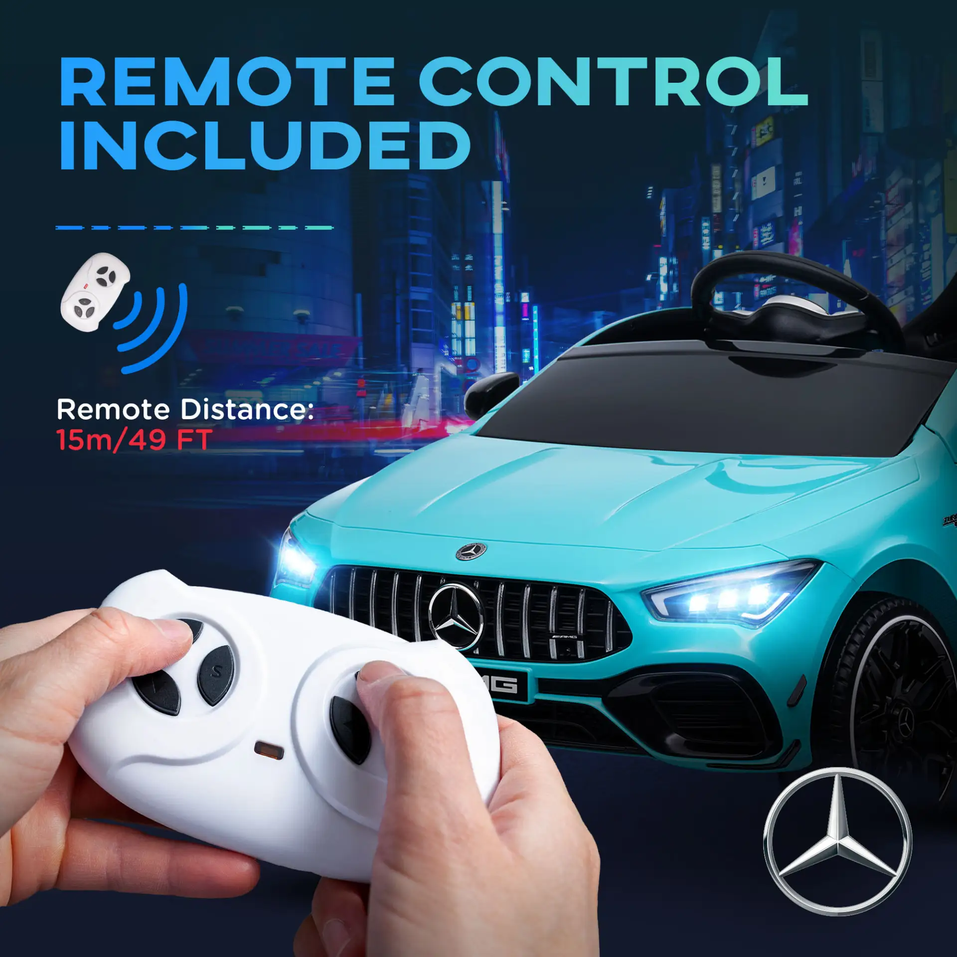 AIYAPLAY Mercedes-Benz AMG CLA 45 Licensed 12V Kids Electric Car Ride on Car w/ Remote, Suspension Lights Music Horn - Light Blue by All Mart Bristol Ltd