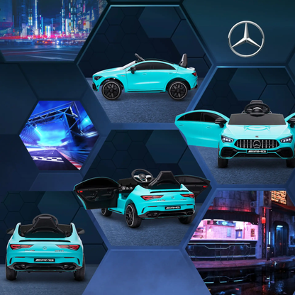 AIYAPLAY Mercedes-Benz AMG CLA 45 Licensed 12V Kids Electric Car Ride on Car w/ Remote, Suspension Lights Music Horn - Light Blue by All Mart Bristol Ltd
