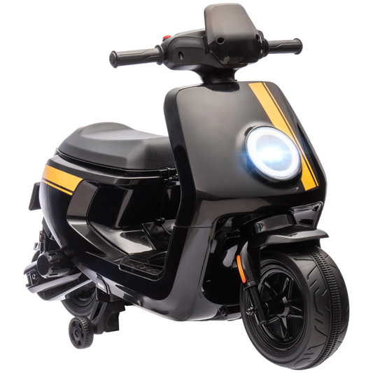 AIYAPLAY 6V Ride on Motorbike, Kids Electric Motorbike w/ Headlights, Music, Training Wheels, for Ages 18-36 Months, Black by All Mart Bristol Ltd