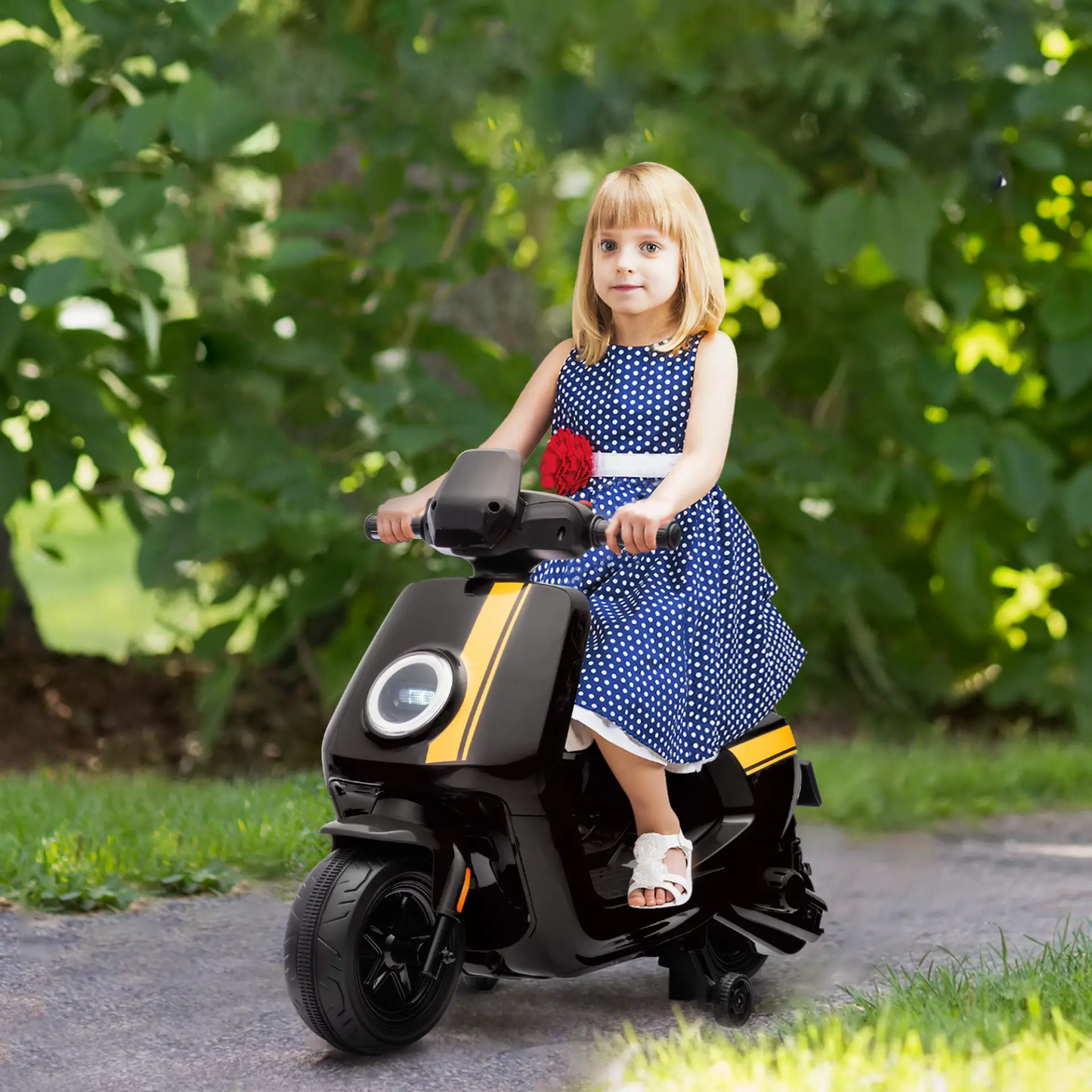 AIYAPLAY 6V Ride on Motorbike, Kids Electric Motorbike w/ Headlights, Music, Training Wheels, for Ages 18-36 Months, Black by All Mart Bristol Ltd