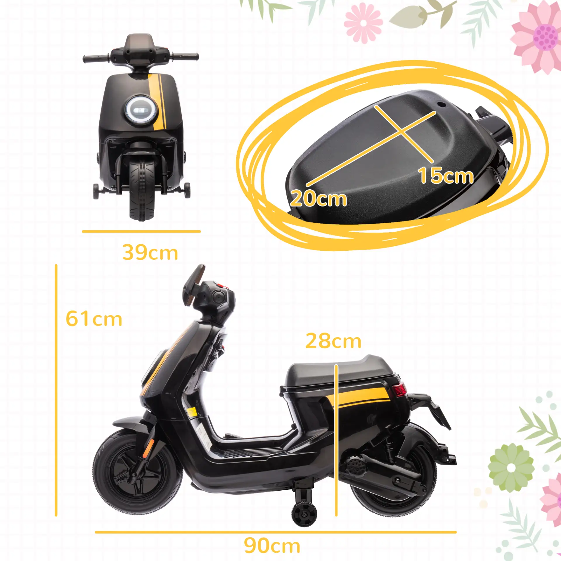 AIYAPLAY 6V Ride on Motorbike, Kids Electric Motorbike w/ Headlights, Music, Training Wheels, for Ages 18-36 Months, Black by All Mart Bristol Ltd