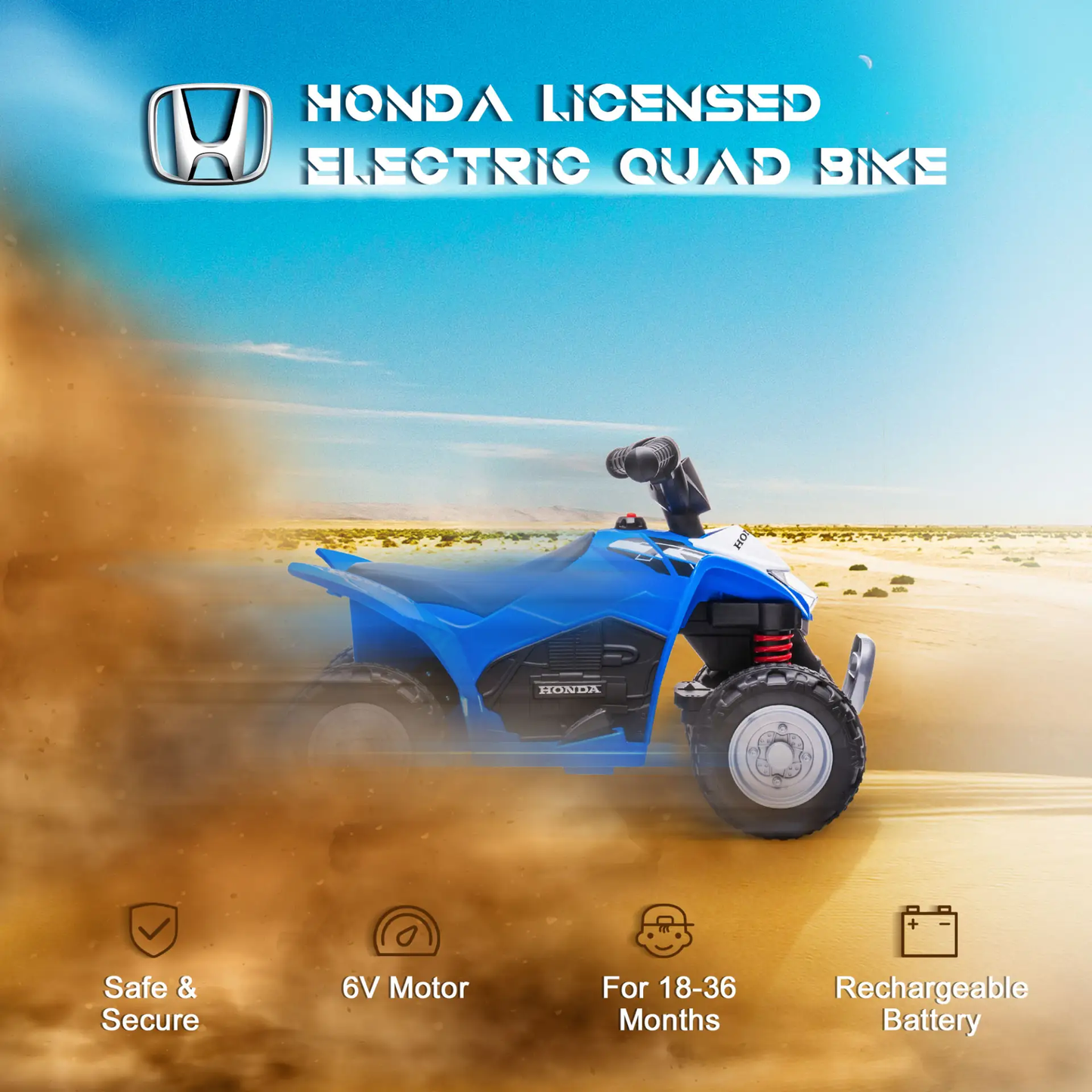 AIYAPLAY Honda Licensed Kids Electric Quad Bike, 6V ATV Ride On for Ages 1.5-3 Years, Blue by All Mart Bristol Ltd