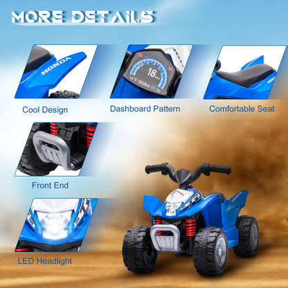 AIYAPLAY Honda Licensed Kids Electric Quad Bike, 6V ATV Ride On for Ages 1.5-3 Years, Blue by All Mart Bristol Ltd