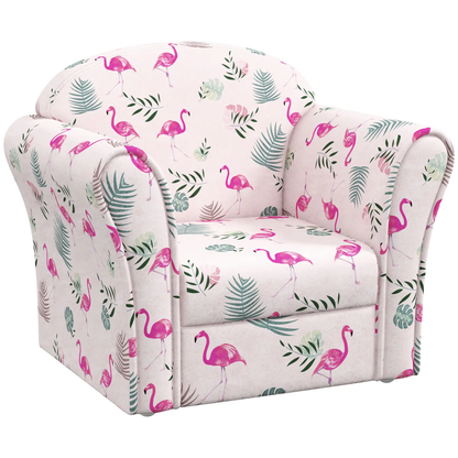 AIYAPLAY Kids Armchair with Flamingo Design, Wooden Frame, for Bedroom, Playroom, Kids Room - Pink by All Mart Bristol Ltd