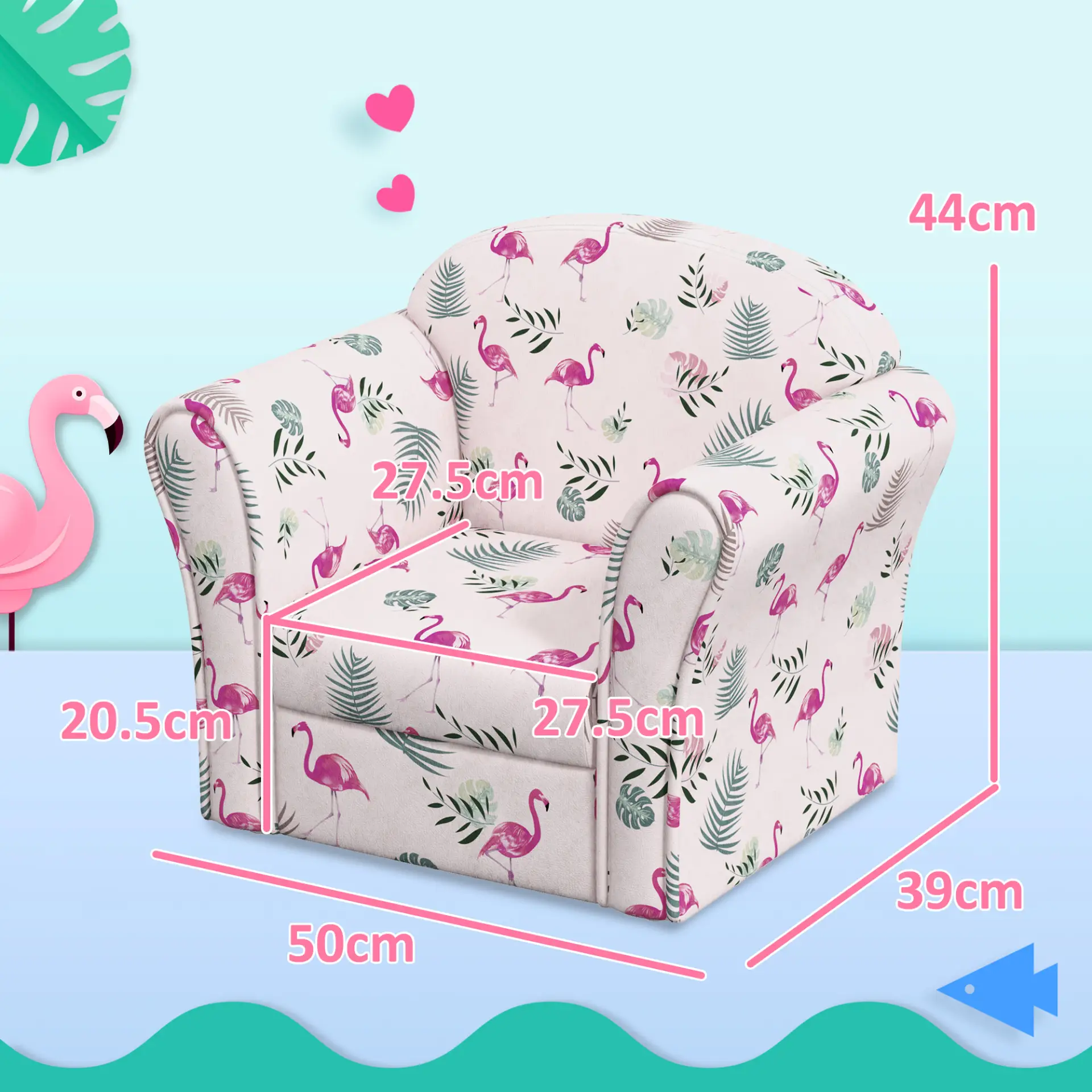 AIYAPLAY Kids Armchair with Flamingo Design, Wooden Frame, for Bedroom, Playroom, Kids Room - Pink by All Mart Bristol Ltd