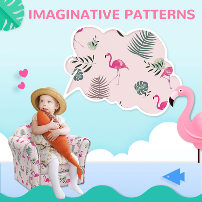 AIYAPLAY Kids Armchair with Flamingo Design, Wooden Frame, for Bedroom, Playroom, Kids Room - Pink by All Mart Bristol Ltd