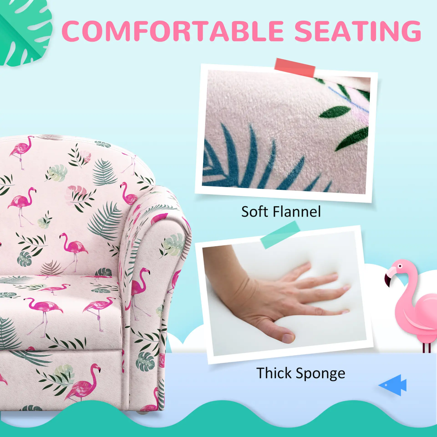 AIYAPLAY Kids Armchair with Flamingo Design, Wooden Frame, for Bedroom, Playroom, Kids Room - Pink by All Mart Bristol Ltd