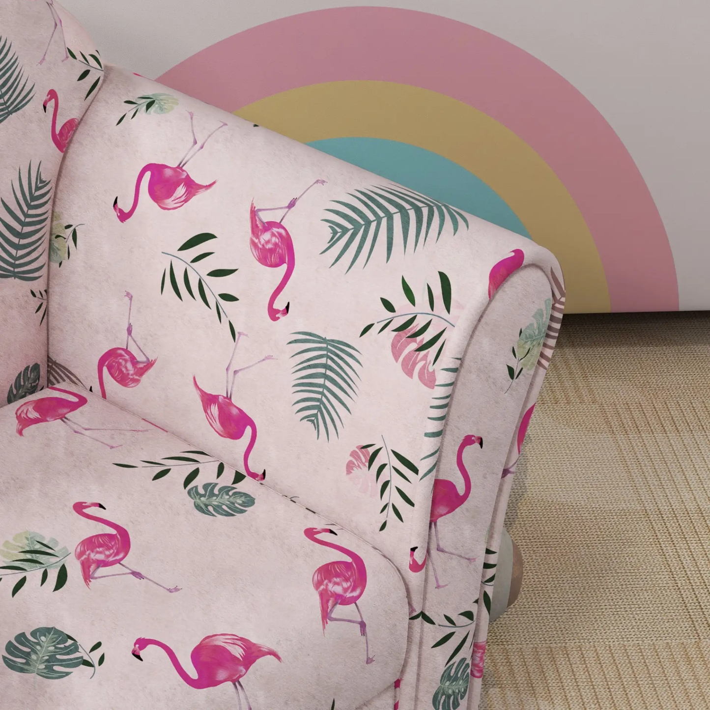 AIYAPLAY Kids Armchair with Flamingo Design, Wooden Frame, for Bedroom, Playroom, Kids Room - Pink by All Mart Bristol Ltd