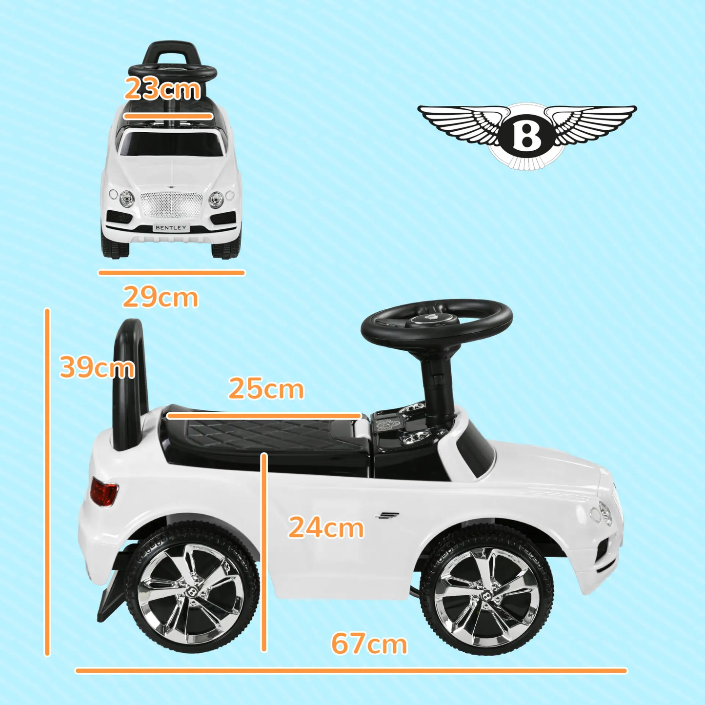 AIYAPLAY Bentley Bentayga Licensed Foot to Floor Ride on Car, Sliding Car Push Along Car w/ Under Seat Storage - White by All Mart Bristol Ltd