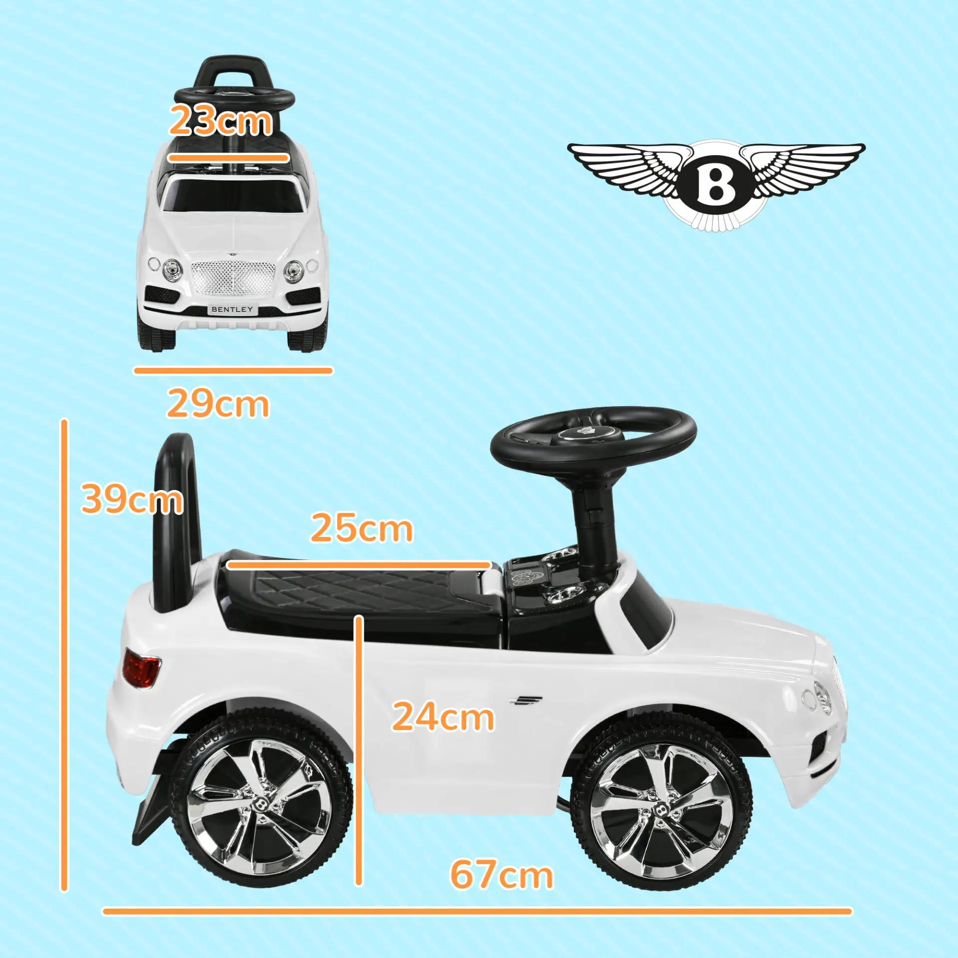 AIYAPLAY Bentley Bentayga Licensed Foot to Floor Ride on Car, Sliding Car Push Along Car w/ Under Seat Storage - White by All Mart Bristol Ltd