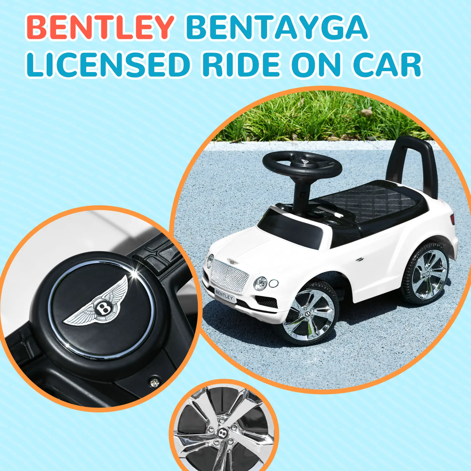 AIYAPLAY Bentley Bentayga Licensed Foot to Floor Ride on Car, Sliding Car Push Along Car w/ Under Seat Storage - White by All Mart Bristol Ltd