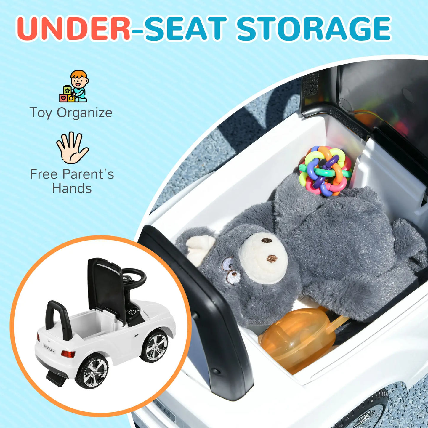 AIYAPLAY Bentley Bentayga Licensed Foot to Floor Ride on Car, Sliding Car Push Along Car w/ Under Seat Storage - White by All Mart Bristol Ltd