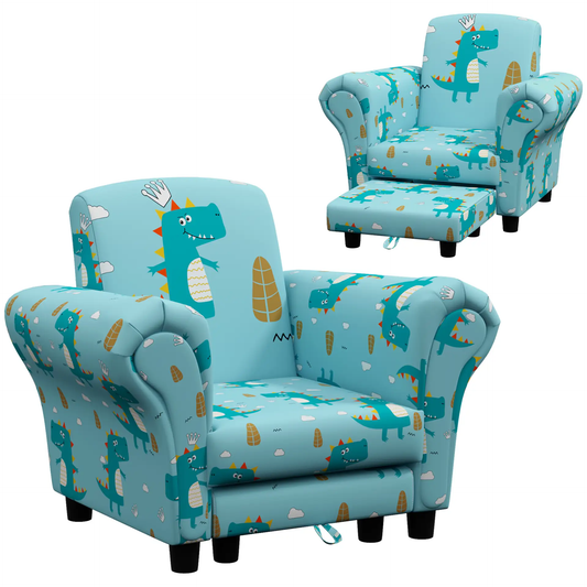 AIYAPLAY 2 Piece Kids Sofa Set with Dinosaur Design, Wooden Frame, for 1.5-3 Years Old, Blue by All Mart Bristol Ltd