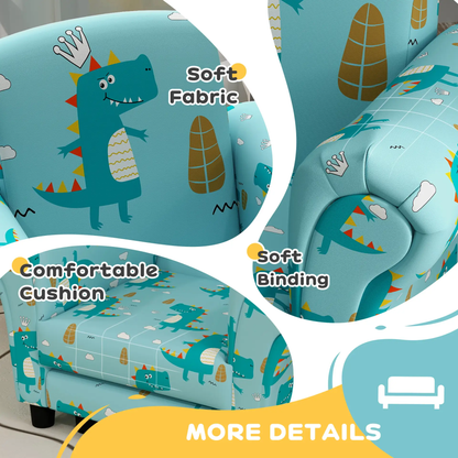 AIYAPLAY 2 Piece Kids Sofa Set with Dinosaur Design, Wooden Frame, for 1.5-3 Years Old, Blue by All Mart Bristol Ltd