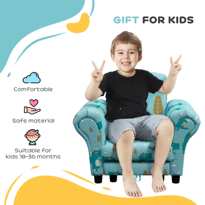 AIYAPLAY 2 Piece Kids Sofa Set with Dinosaur Design, Wooden Frame, for 1.5-3 Years Old, Blue by All Mart Bristol Ltd