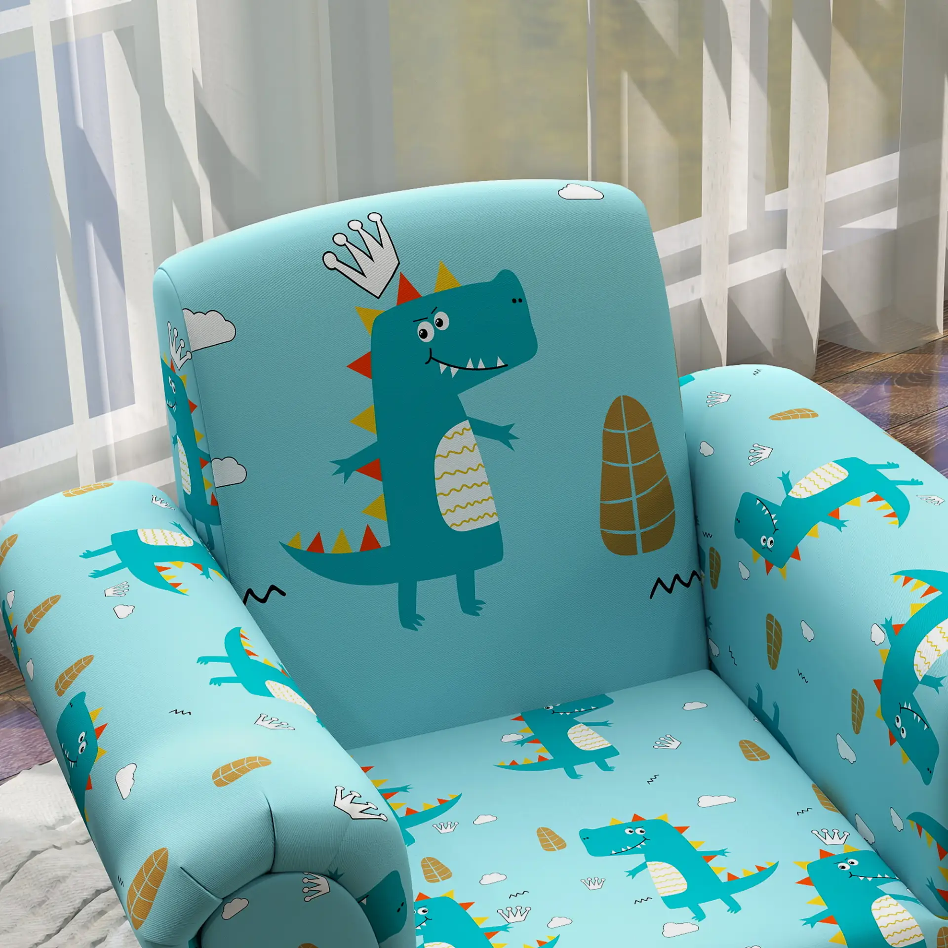 AIYAPLAY 2 Piece Kids Sofa Set with Dinosaur Design, Wooden Frame, for 1.5-3 Years Old, Blue by All Mart Bristol Ltd