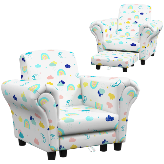 AIYAPLAY 2 Piece Kids Sofa Set with Cloud Design, Wooden Frame, for 1.5-3 Years Old, White by All Mart Bristol Ltd