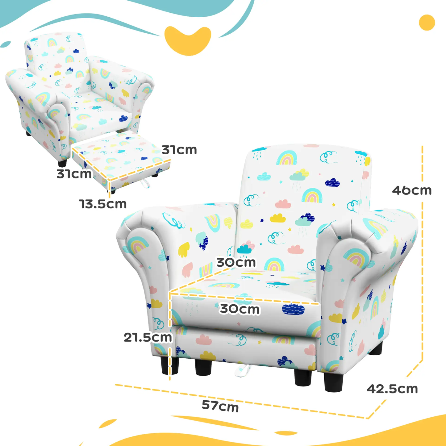 AIYAPLAY 2 Piece Kids Sofa Set with Cloud Design, Wooden Frame, for 1.5-3 Years Old, White by All Mart Bristol Ltd