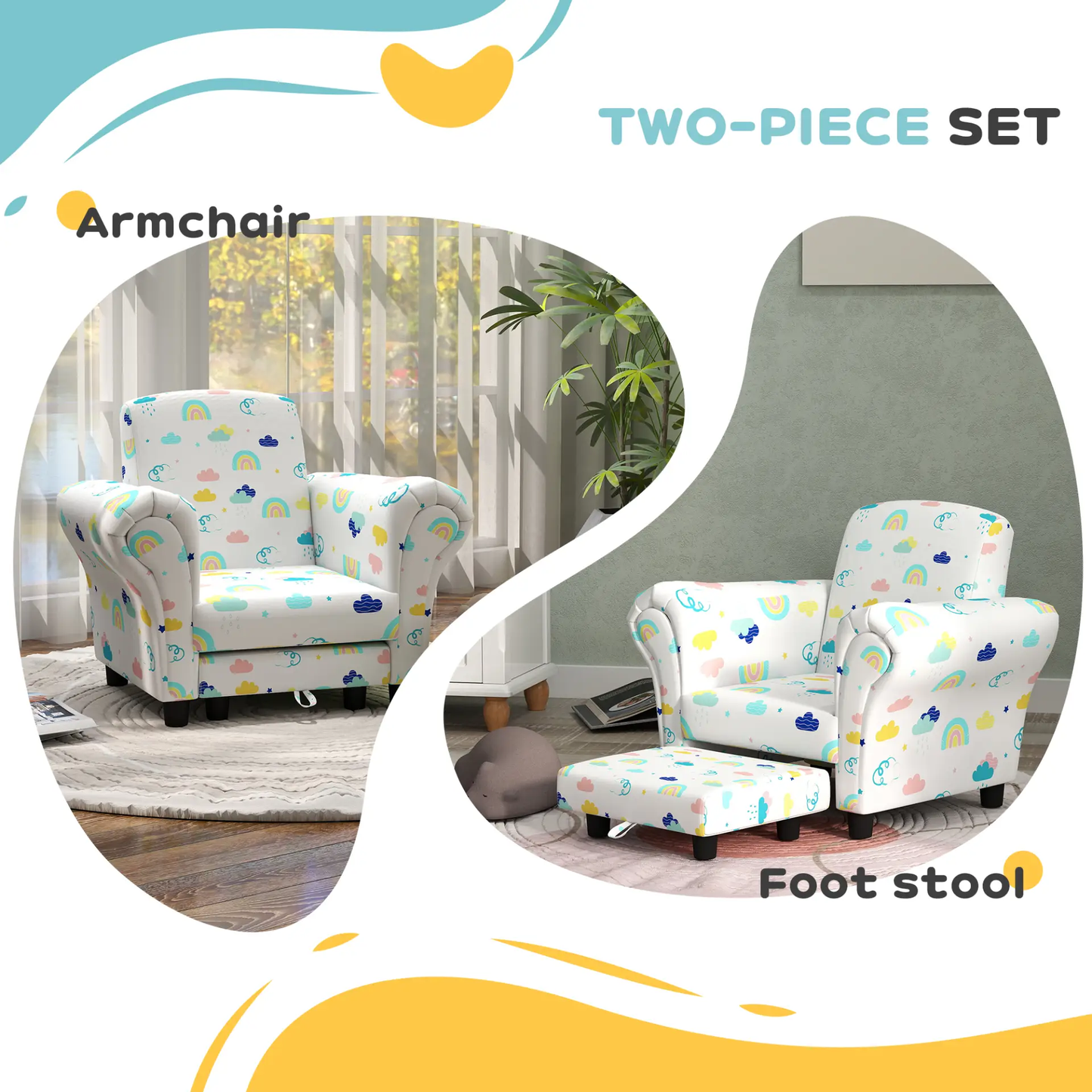 AIYAPLAY 2 Piece Kids Sofa Set with Cloud Design, Wooden Frame, for 1.5-3 Years Old, White by All Mart Bristol Ltd