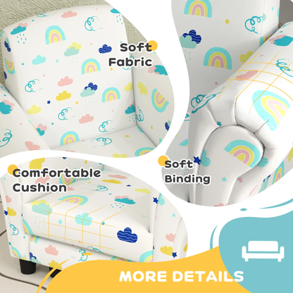 AIYAPLAY 2 Piece Kids Sofa Set with Cloud Design, Wooden Frame, for 1.5-3 Years Old, White by All Mart Bristol Ltd