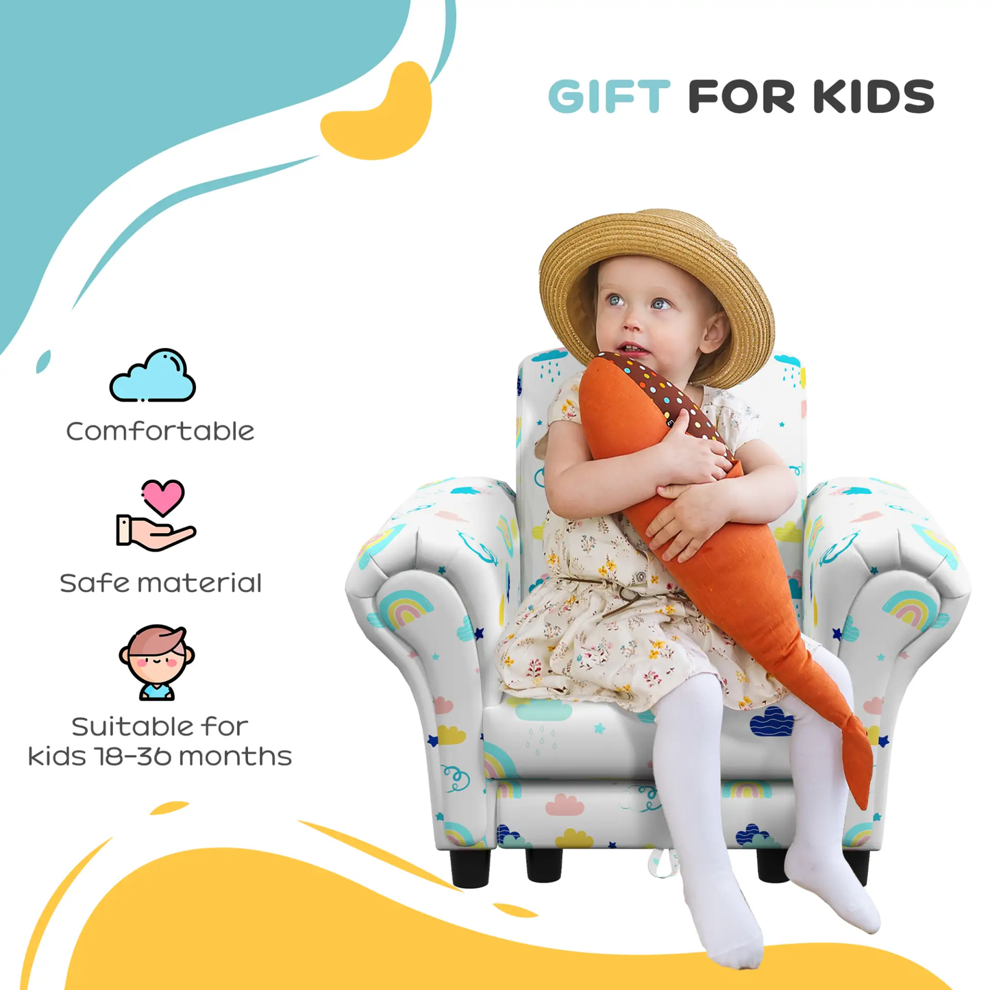 AIYAPLAY 2 Piece Kids Sofa Set with Cloud Design, Wooden Frame, for 1.5-3 Years Old, White by All Mart Bristol Ltd