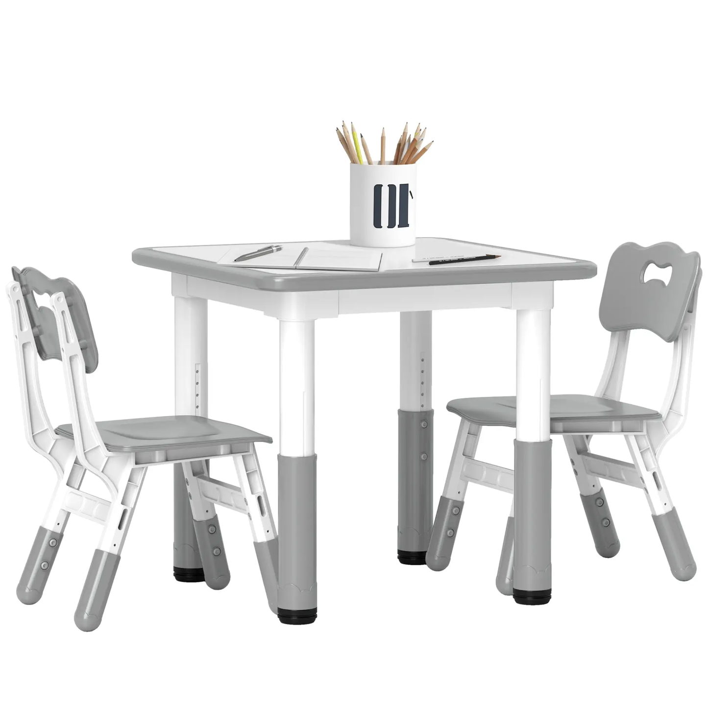 AIYAPLAY Height Adjustable Toddler Table and Chair Set, 3 Pcs Children Activity Table w/ 2 Chairs, for Playroom, Bedroom - Grey by All Mart Bristol Ltd