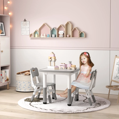 AIYAPLAY Height Adjustable Toddler Table and Chair Set, 3 Pcs Children Activity Table w/ 2 Chairs, for Playroom, Bedroom - Grey by All Mart Bristol Ltd