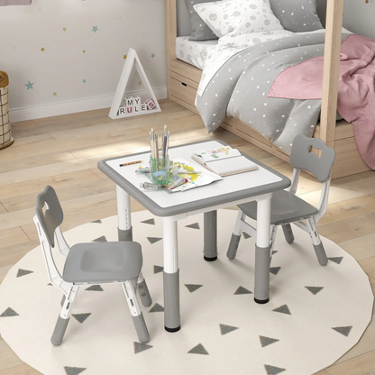 AIYAPLAY Height Adjustable Toddler Table and Chair Set, 3 Pcs Children Activity Table w/ 2 Chairs, for Playroom, Bedroom - Grey by All Mart Bristol Ltd