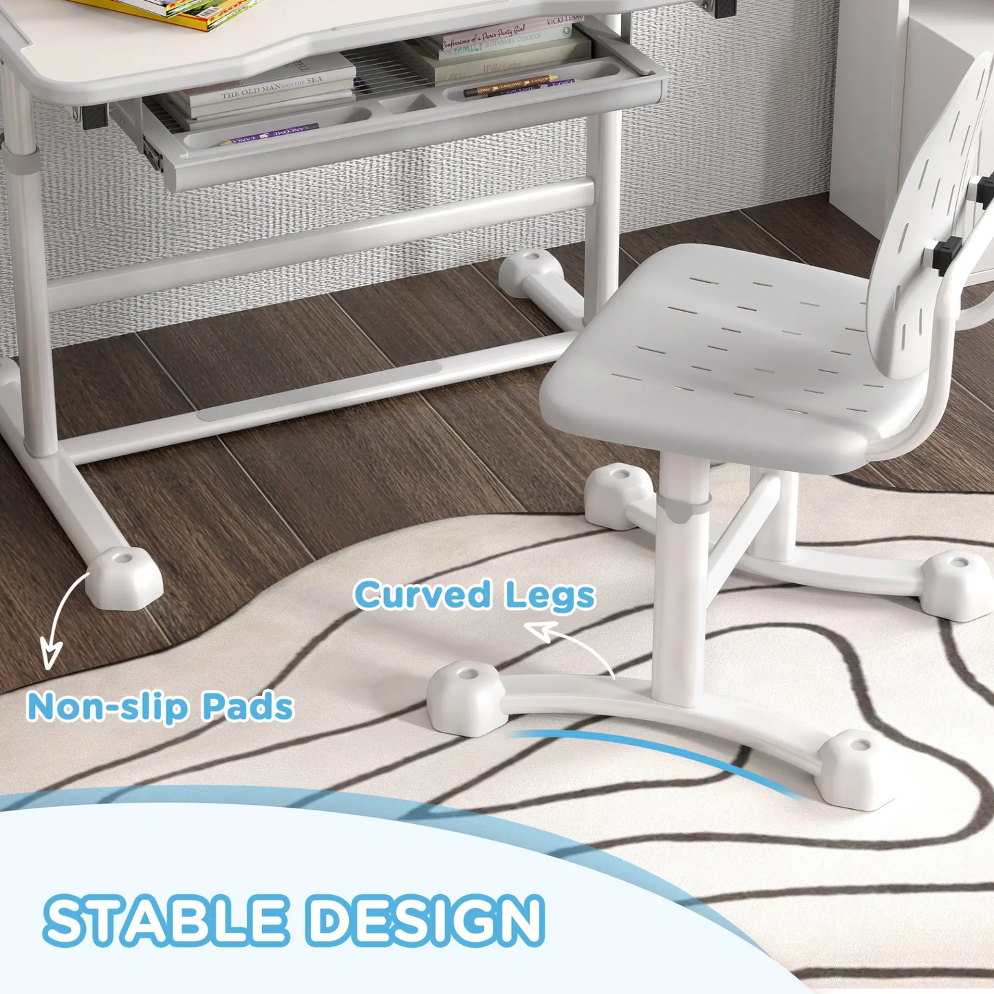 AIYAPLAY Height Adjustable Kids Desk and Chair Set, School Study Writing, Reading Table Chair Set w/ Tilted Desktop, Grey by All Mart Bristol Ltd