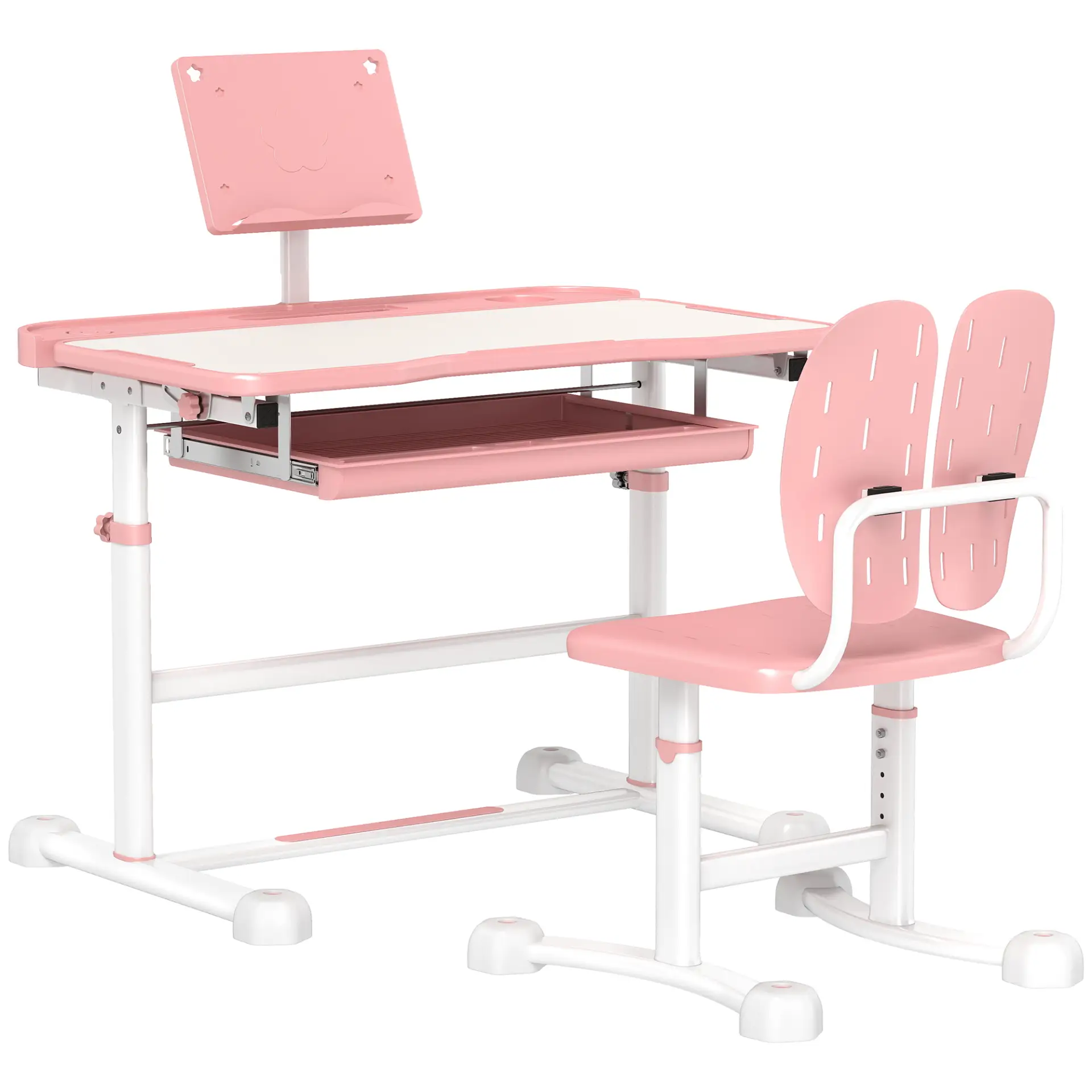 AIYAPLAY Height Adjustable Kids Desk and Chair Set, School Study Writing, Reading Table Chair Set w/ Tilted Desktop, Pink by All Mart Bristol Ltd