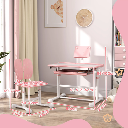 AIYAPLAY Height Adjustable Kids Desk and Chair Set, School Study Writing, Reading Table Chair Set w/ Tilted Desktop, Pink by All Mart Bristol Ltd