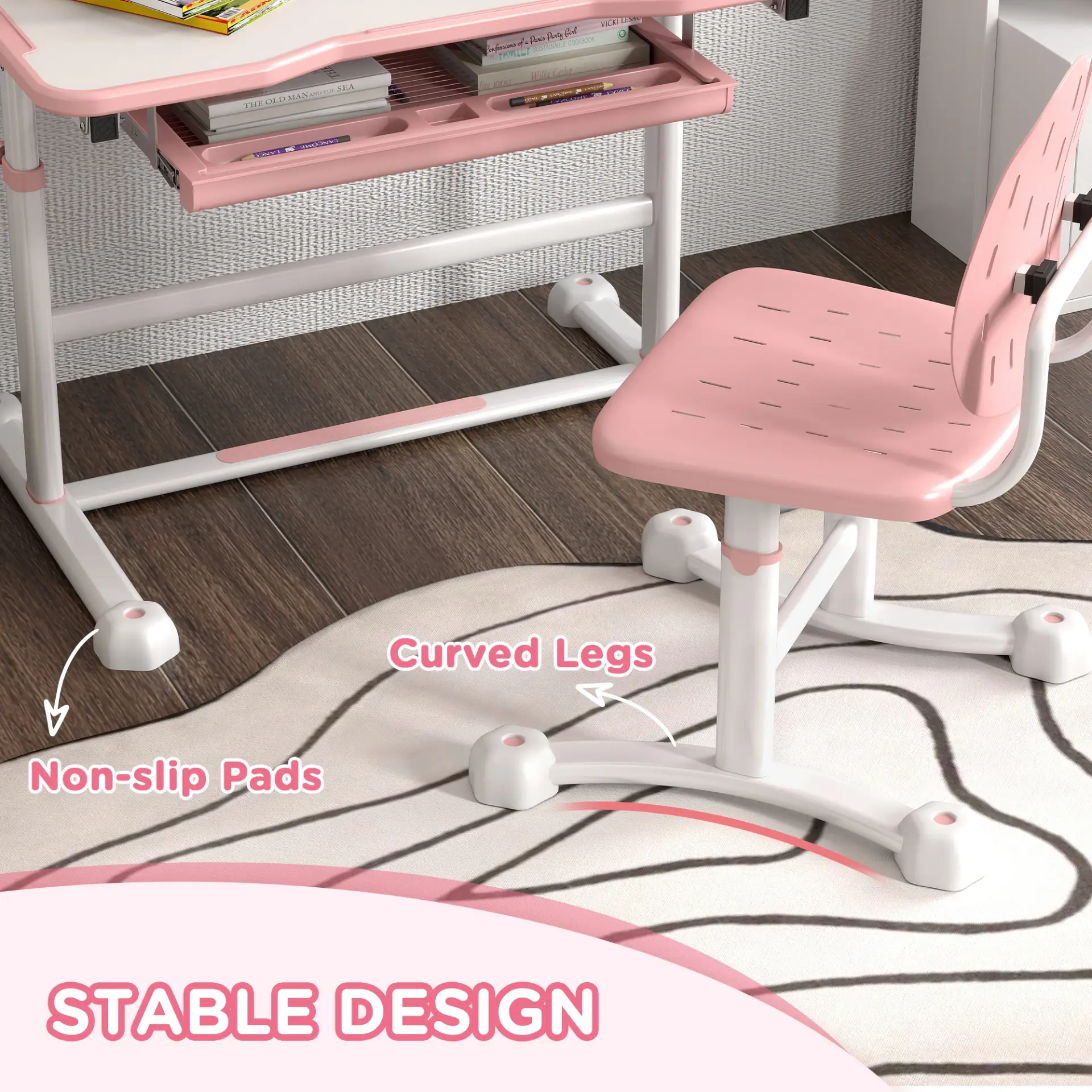 AIYAPLAY Height Adjustable Kids Desk and Chair Set, School Study Writing, Reading Table Chair Set w/ Tilted Desktop, Pink by All Mart Bristol Ltd