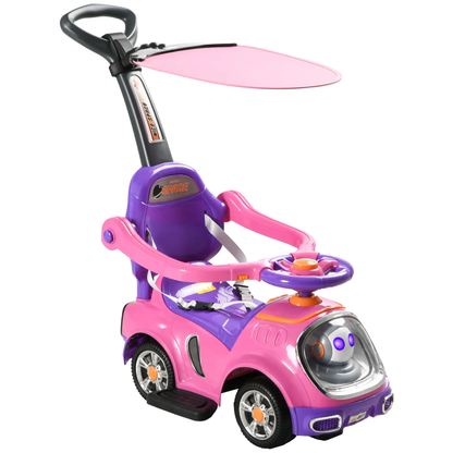 AIYAPLAY 3 in 1 Ride on Push Car, Cartoon Robot Theme Foot to Floor Slider w/ Handle Light Music Horn, Storage - Pink by All Mart Bristol Ltd
