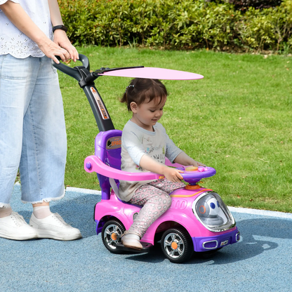 AIYAPLAY 3 in 1 Ride on Push Car, Cartoon Robot Theme Foot to Floor Slider w/ Handle Light Music Horn, Storage - Pink by All Mart Bristol Ltd