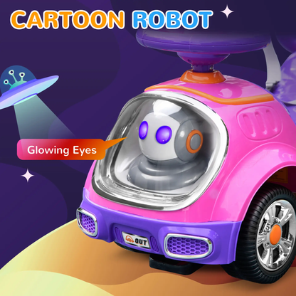 AIYAPLAY 3 in 1 Ride on Push Car, Cartoon Robot Theme Foot to Floor Slider w/ Handle Light Music Horn, Storage - Pink by All Mart Bristol Ltd