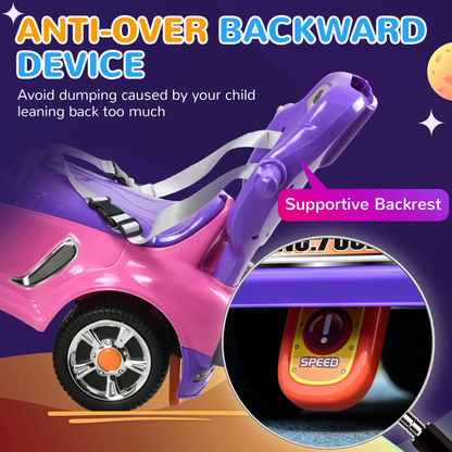 AIYAPLAY 3 in 1 Ride on Push Car, Cartoon Robot Theme Foot to Floor Slider w/ Handle Light Music Horn, Storage - Pink by All Mart Bristol Ltd