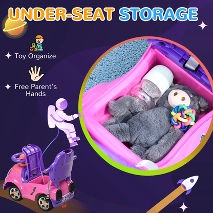 AIYAPLAY 3 in 1 Ride on Push Car, Cartoon Robot Theme Foot to Floor Slider w/ Handle Light Music Horn, Storage - Pink by All Mart Bristol Ltd