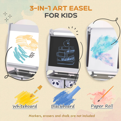 AIYAPLAY 3-In-1 Kids Easel with Paper Roll, Art Easel, with Storage - Grey by All Mart Bristol Ltd