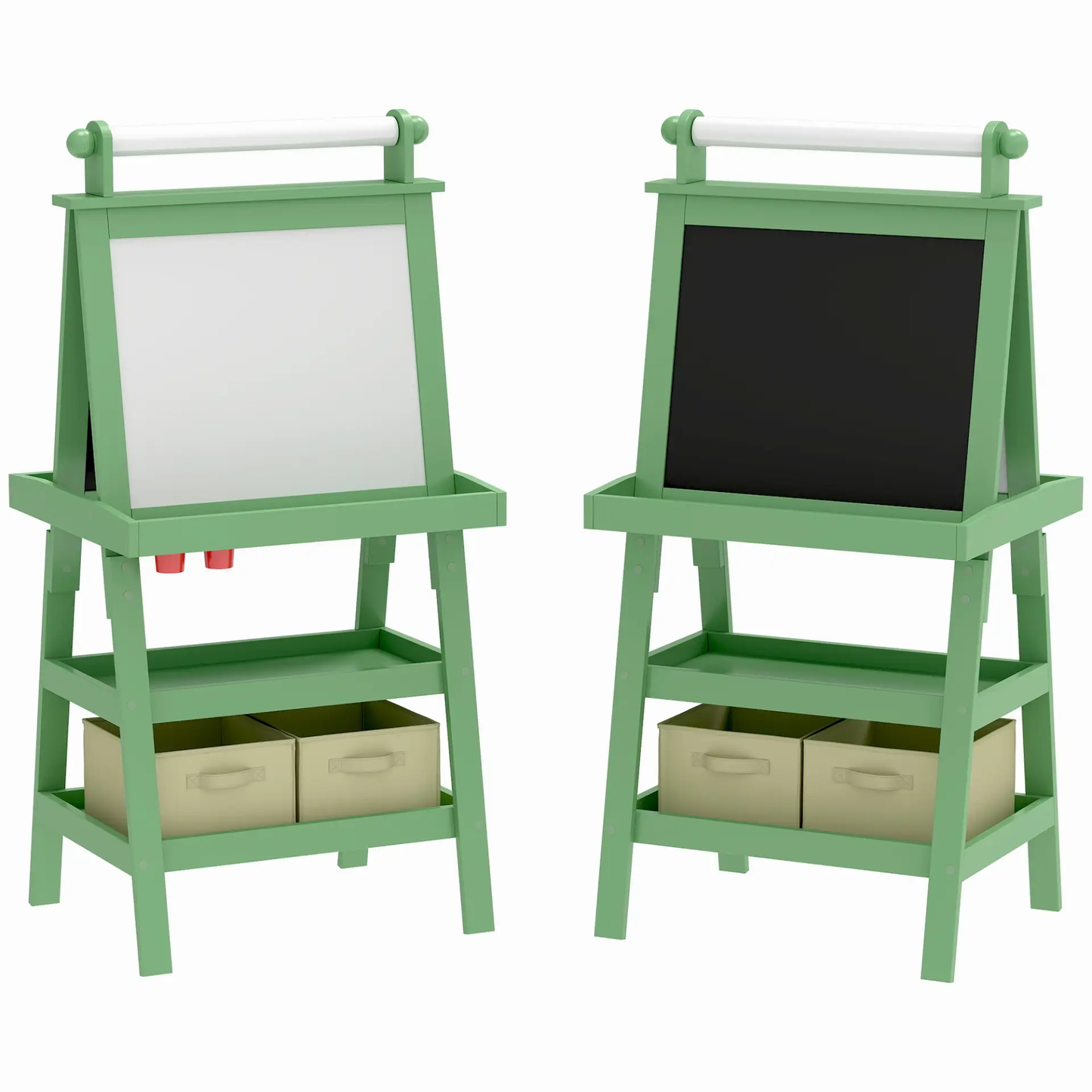 AIYAPLAY 3 in 1 Kids Easel Double-Sided Magnetic Whiteboard and Chalkboard with Paper Roll, Storage Baskets - Green by All Mart Bristol Ltd