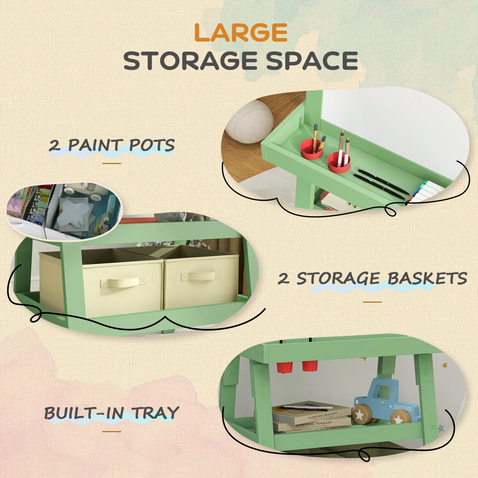 AIYAPLAY 3 in 1 Kids Easel Double-Sided Magnetic Whiteboard and Chalkboard with Paper Roll, Storage Baskets - Green by All Mart Bristol Ltd