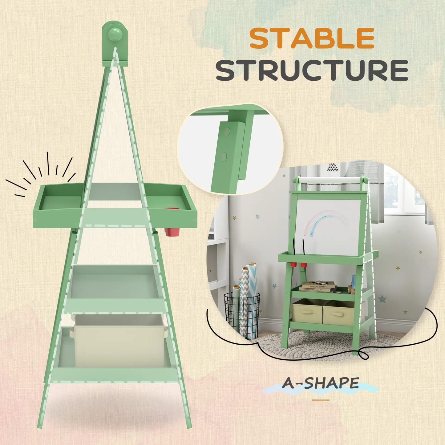 AIYAPLAY 3 in 1 Kids Easel Double-Sided Magnetic Whiteboard and Chalkboard with Paper Roll, Storage Baskets - Green by All Mart Bristol Ltd