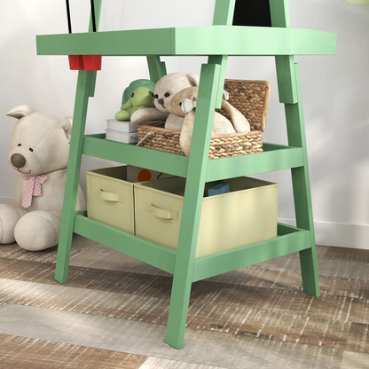 AIYAPLAY 3 in 1 Kids Easel Double-Sided Magnetic Whiteboard and Chalkboard with Paper Roll, Storage Baskets - Green by All Mart Bristol Ltd