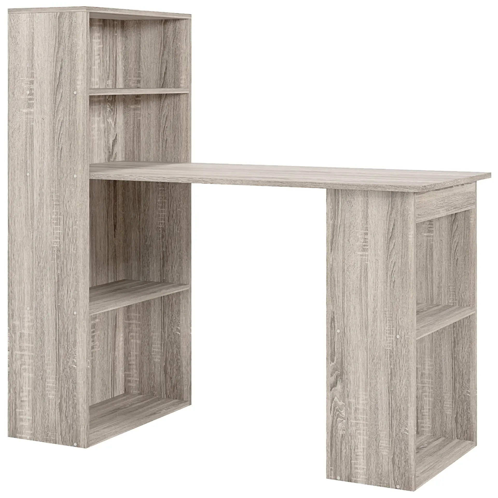 HOMCOM 120cm Computer Desk, Wooden PC Laptop Table with 6-Tier Storage Bookshelves, Home Office Working Study Desk, Writing Workstation, Grey by All Mart Bristol Ltd