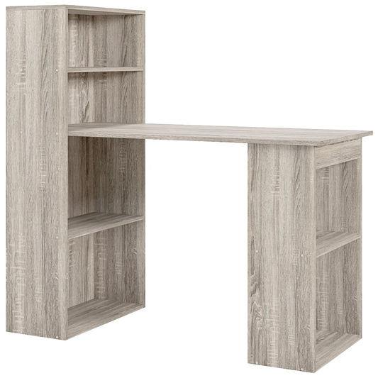 HOMCOM 120cm Computer Desk, Wooden PC Laptop Table with 6-Tier Storage Bookshelves, Home Office Working Study Desk, Writing Workstation, Grey by All Mart Bristol Ltd