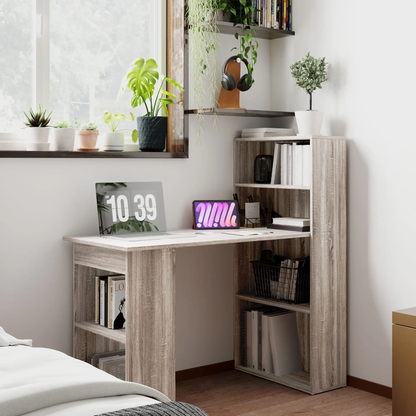 HOMCOM 120cm Computer Desk, Wooden PC Laptop Table with 6-Tier Storage Bookshelves, Home Office Working Study Desk, Writing Workstation, Grey by All Mart Bristol Ltd