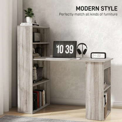 HOMCOM 120cm Computer Desk, Wooden PC Laptop Table with 6-Tier Storage Bookshelves, Home Office Working Study Desk, Writing Workstation, Grey by All Mart Bristol Ltd