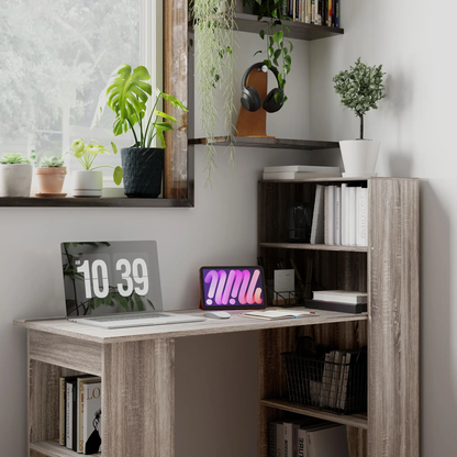 HOMCOM 120cm Computer Desk, Wooden PC Laptop Table with 6-Tier Storage Bookshelves, Home Office Working Study Desk, Writing Workstation, Grey by All Mart Bristol Ltd